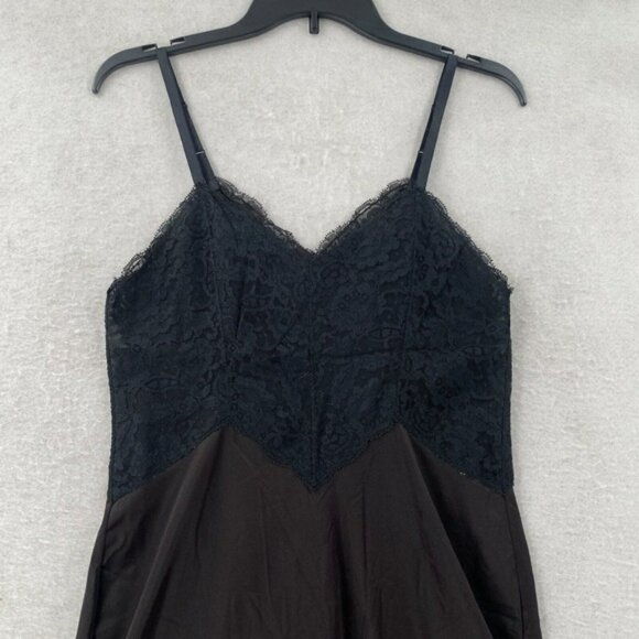 Vintage Vanity Fair Nightgown Size 36 Nylon Sexy Lace Black Brown Slip Dress - Picture 3 of 11